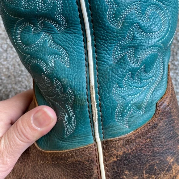 Ariat Crossfire Unisex  4 Teal Blue / brown cowboy boots - Picture 8 of 10